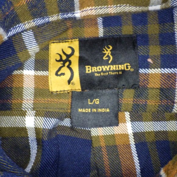 Browning Men's Long Sleeve Shirt Jacket Shacket Size Lg Plaid Brown Blue Utility - Picture 4 of 10